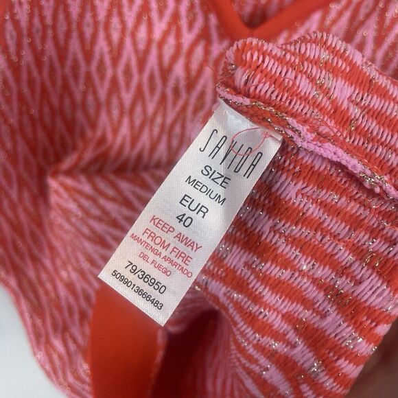 NWOT Revolve Saylor Pink Gold Red  Metal Fibre Polyamide Ruffle Sweater Top Sz M - Picture 6 of 8